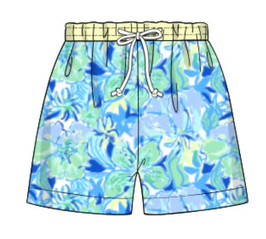 Blue and Yellow Floral Dad Trunks