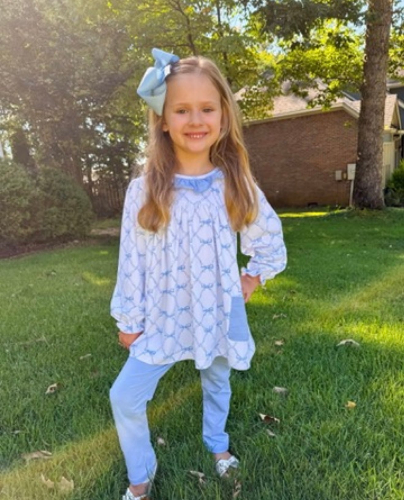 Blue Bows Girl Pant Set