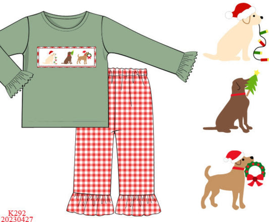 Smocked Christmas Lab Girl Pant Set