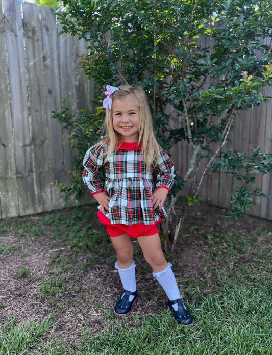 Christmas Tartan Girl Bloomer Set