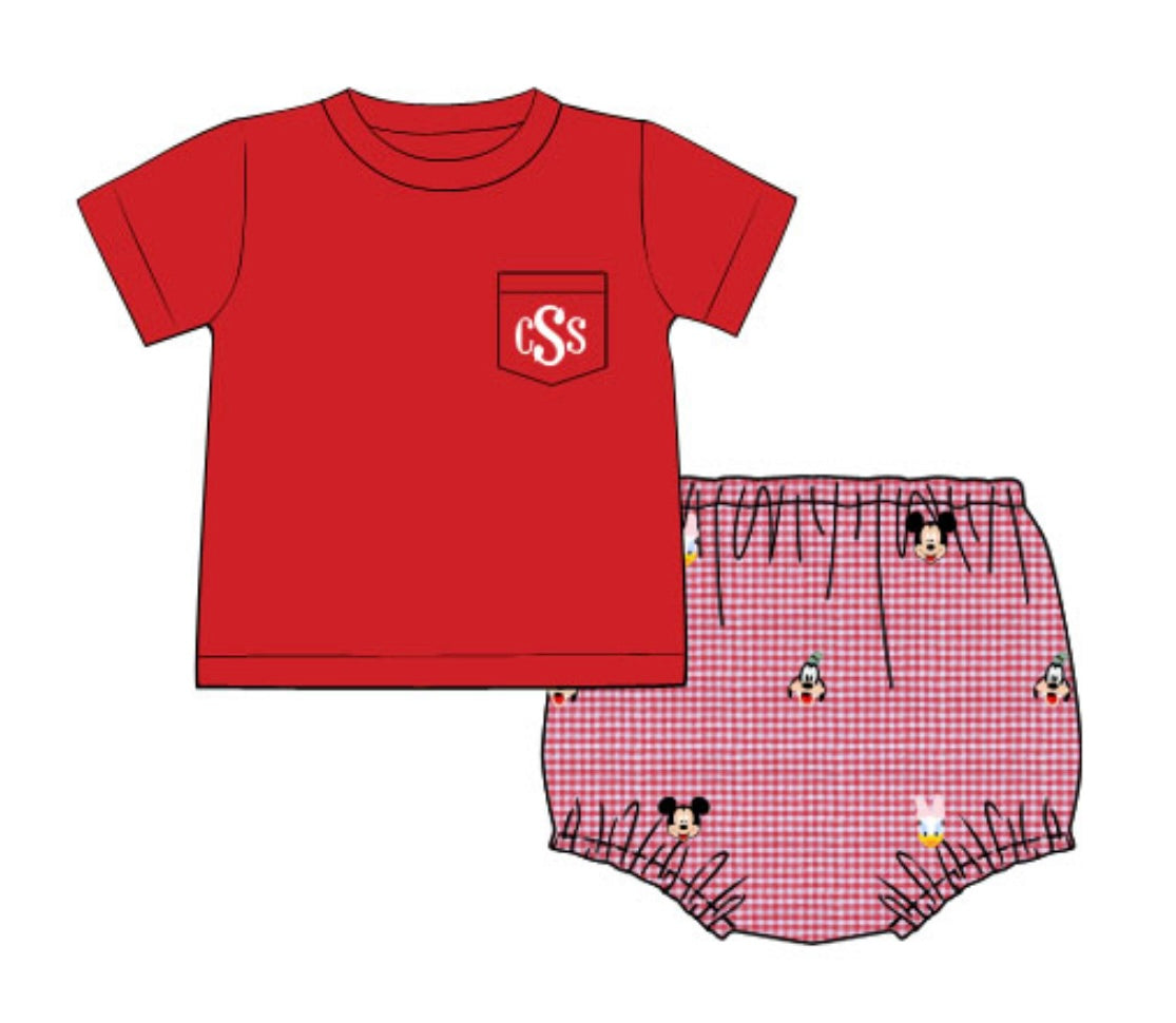Embroidered Mouse and Friends Diaper Set
