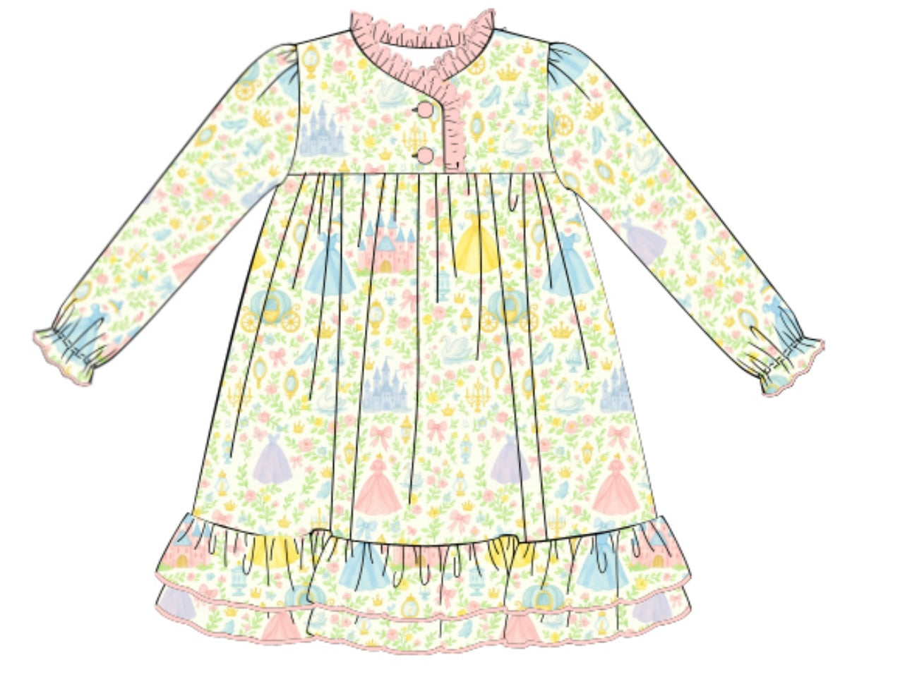 Custom Princess Print Long Sleeved Gown