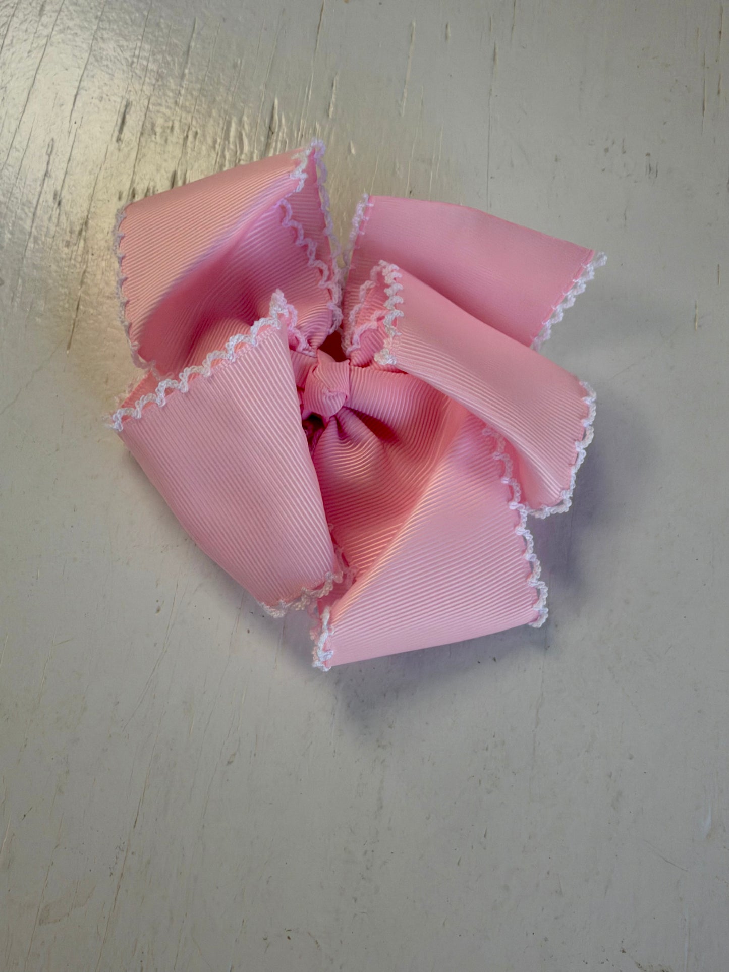 Pink Bow with White Trim 4 1/2”