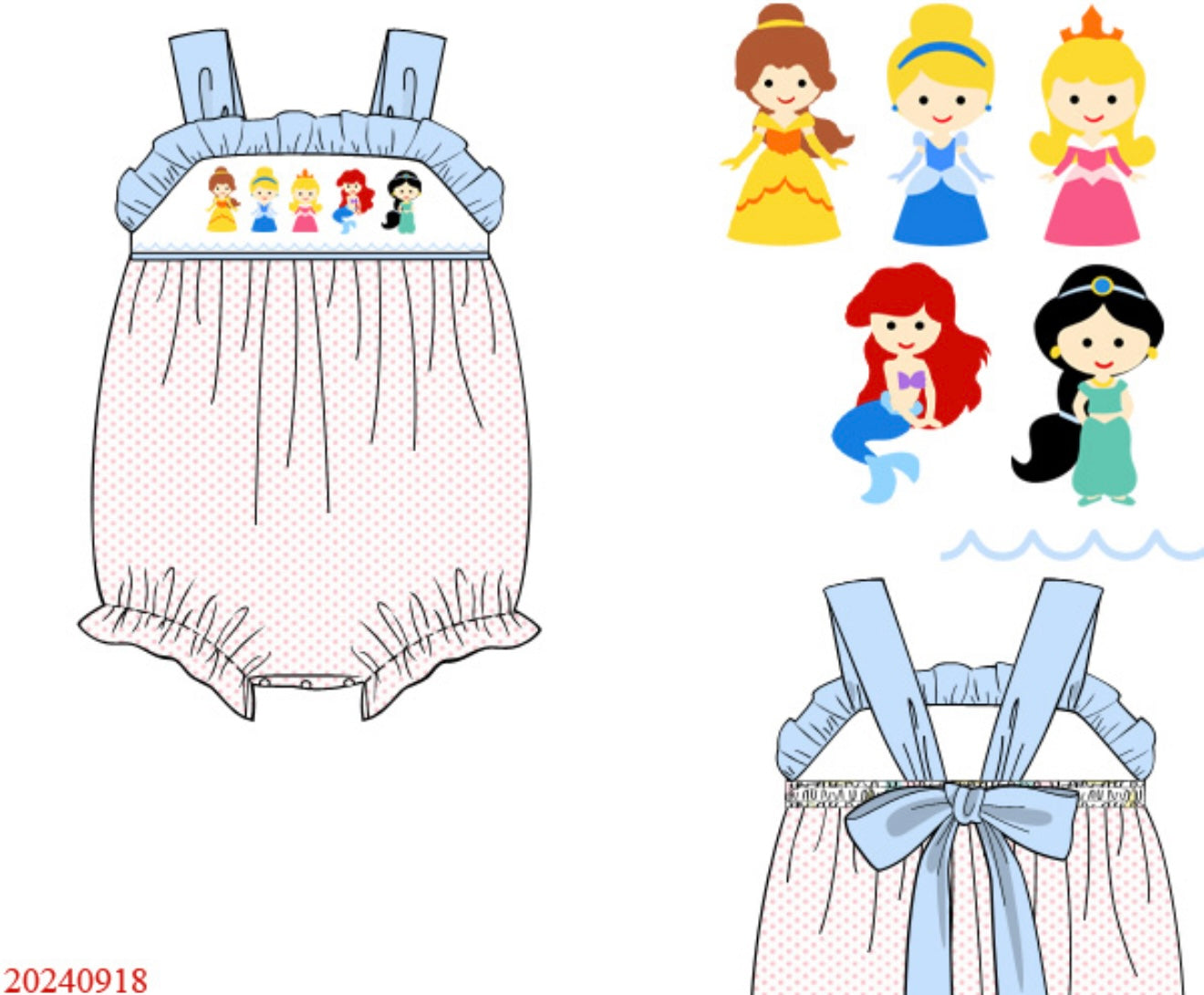 Smocked Princess Bitty Blue Dot Knit Bubble