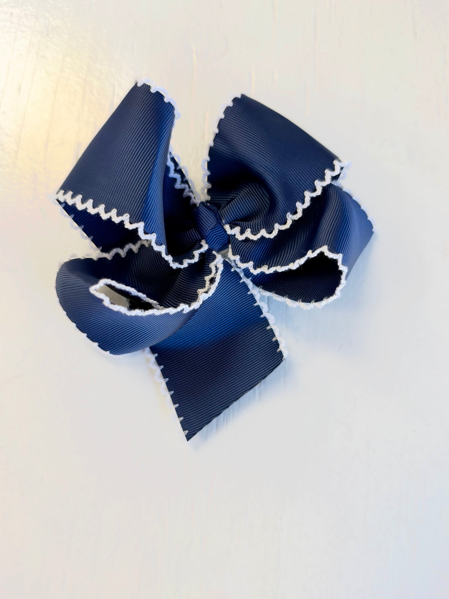 Navy Bow with White Trim 4 1/2”