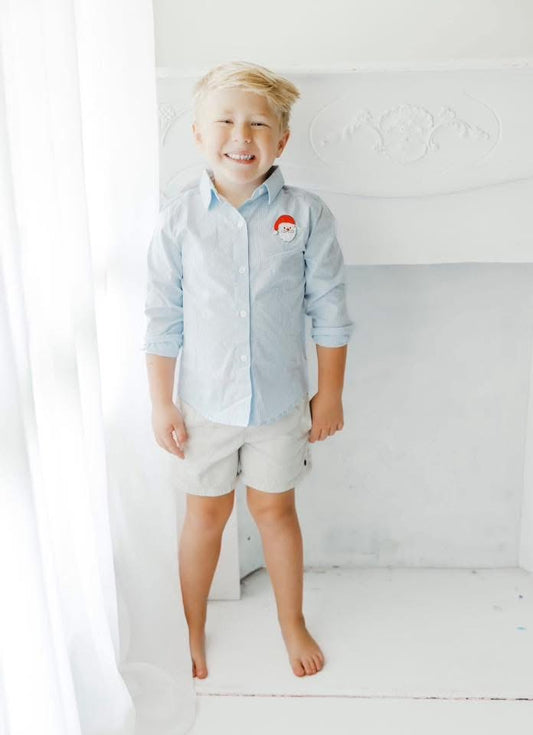 Embroidered Santa Button Down Shirt