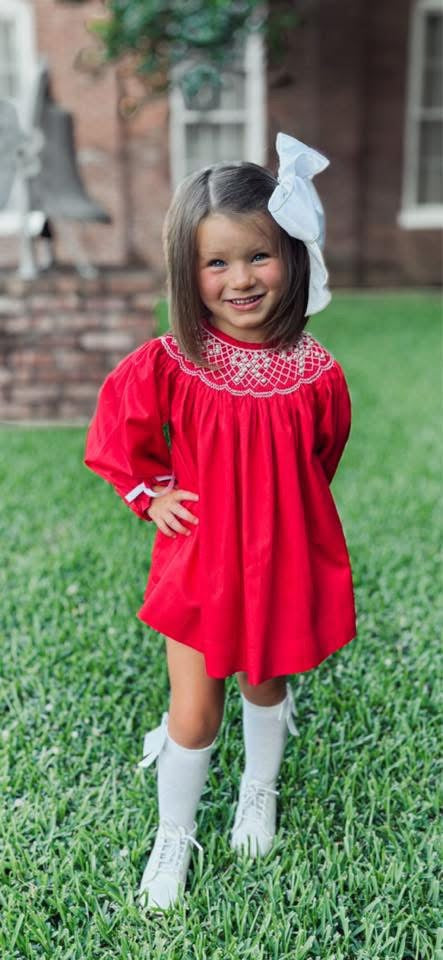 Pearl Bows On Red Pique Bloomer Set