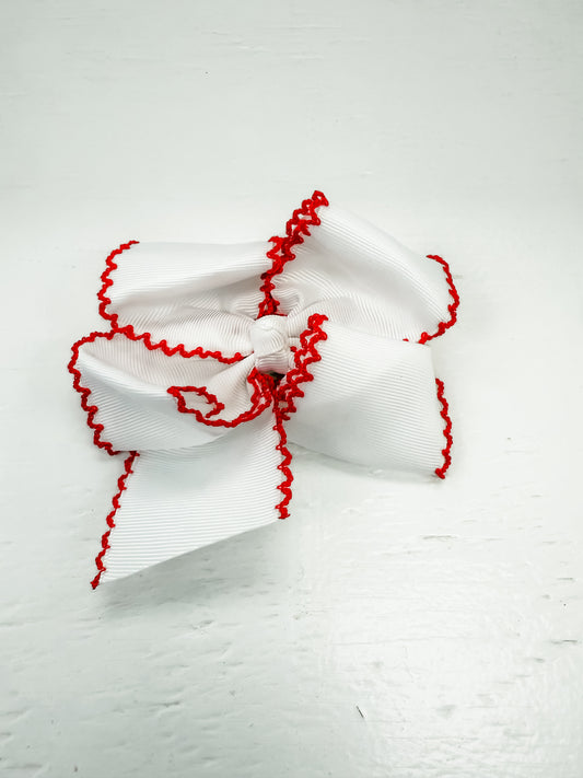 White Bow with Red Trim 4 1/2"