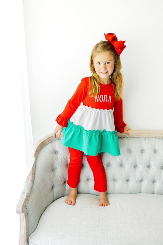 Christmas Colorblock Girl Pant Set