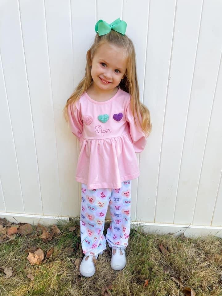 French Knot Candy Heart Girl Pant Set