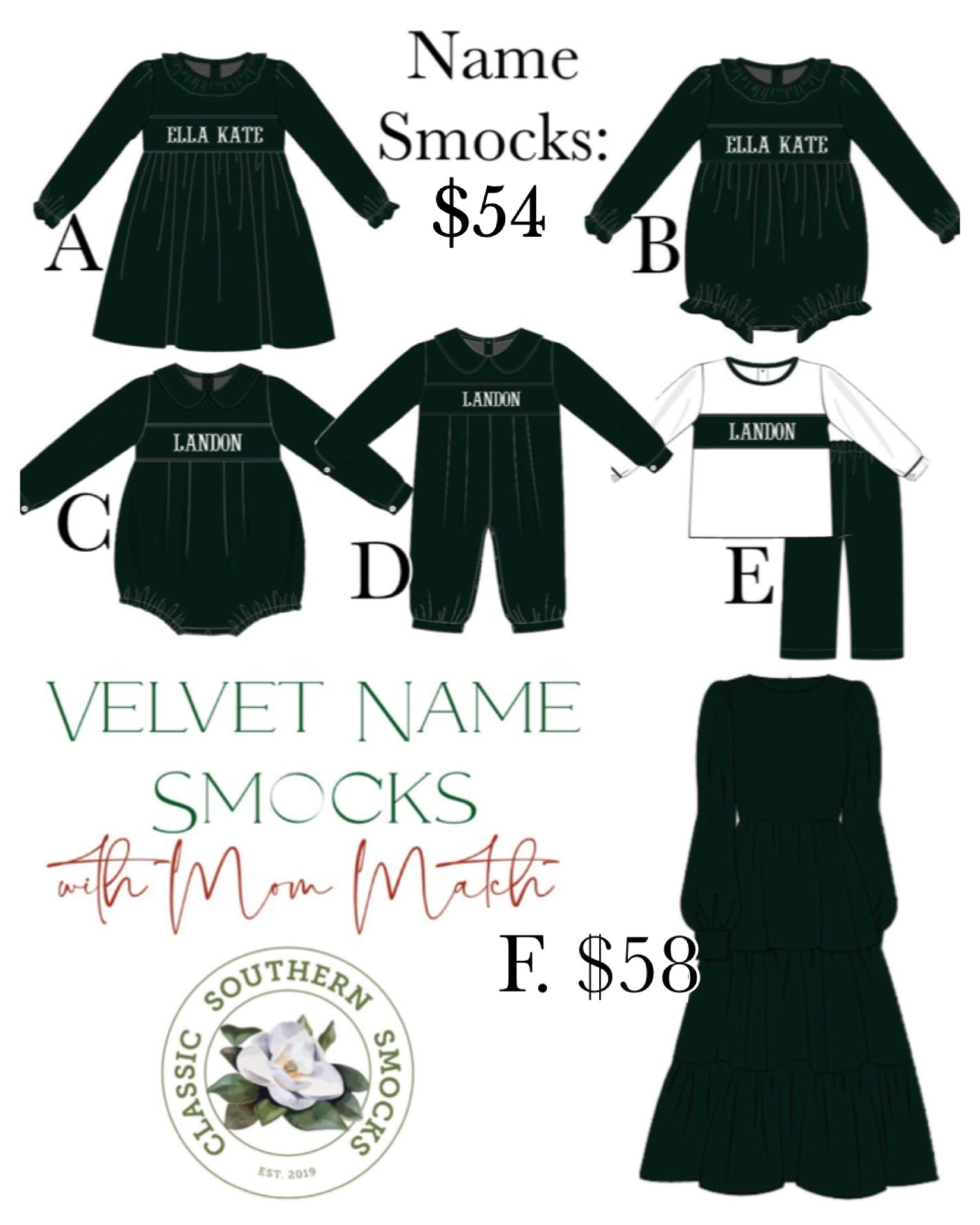 PO91 Velvet Name Smocks with Mom Match
