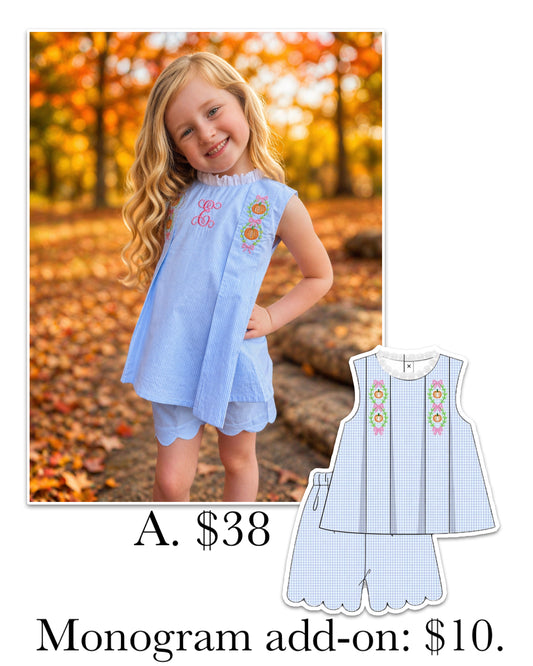 PO87 Pumpkin Embroidered Short Set