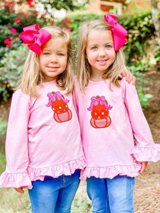 Pumpkin Applique Long Sleeved Girl Shirt