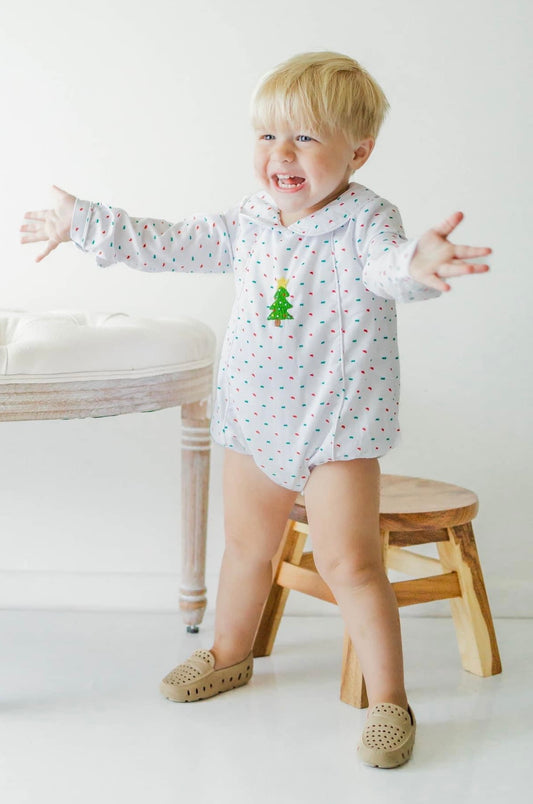 Christmas Tree on Swiss Dot Boy Bubble